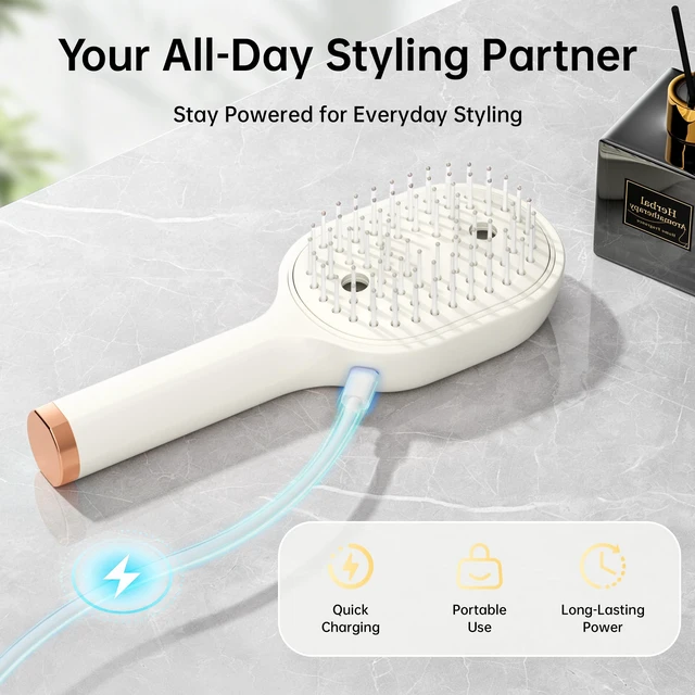 Alt view image 6 of 7 - Electric Spray Air Cushion Massage Comb, Rechargeable Self-Cleaning Detangler with Air Cushion Massage Can Add Essential Oils, Anti-Static Steam Brush for Dry, Frizzy, Curly & Thick Hair