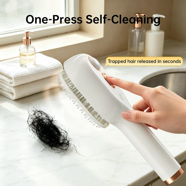 Alt view image 4 of 7 - Electric Spray Air Cushion Massage Comb, Rechargeable Self-Cleaning Detangler with Air Cushion Massage Can Add Essential Oils, Anti-Static Steam Brush for Dry, Frizzy, Curly & Thick Hair