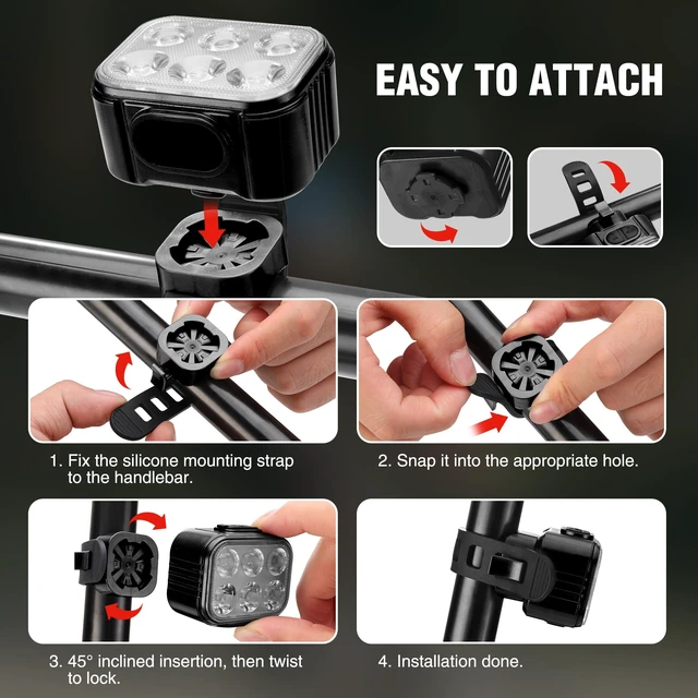 Alt view image 6 of 6 - Bike Headlight, Rechargeable LED Light for Cycling Night Riding | Bright Spotlight, IP65 Waterproof, Multiple Brightness Options, 260ft Beam Distance, Impact Resistant, Easy Mounting