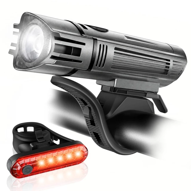 Main image of Ultra Bright USB Rechargeable Bike Light Set, Powerful Bicycle Front Headlight and Back Taillight, 4 Light Modes, Easy to Install for Men Women Road Mountain Cycling Gunmetal