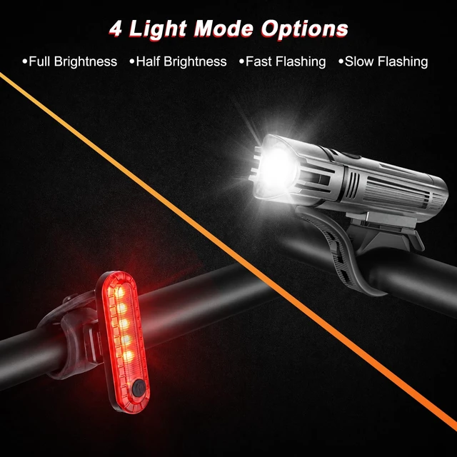 Alt view image 4 of 7 - Ultra Bright USB Rechargeable Bike Light Set, Powerful Bicycle Front Headlight and Back Taillight, 4 Light Modes, Easy to Install for Men Women Road Mountain Cycling Gunmetal