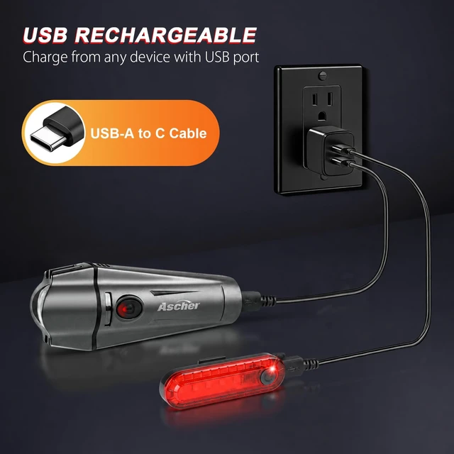 Alt view image 7 of 7 - Ultra Bright USB Rechargeable Bike Light Set, Powerful Bicycle Front Headlight and Back Taillight, 4 Light Modes, Easy to Install for Men Women Road Mountain Cycling Gunmetal