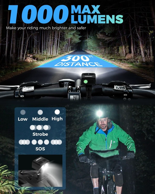Alt view image 2 of 7 - Helmet Light LED Bike Headlight Rechargeable Bike Helmet Light IP65 Waterproof 1000 Lumens 5 Lighting Modes Bicycle Helmet Light for Cycling Fit Most Helmets