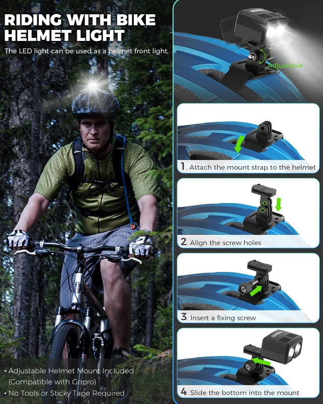 Alt view image 5 of 7 - Helmet Light LED Bike Headlight Rechargeable Bike Helmet Light IP65 Waterproof 1000 Lumens 5 Lighting Modes Bicycle Helmet Light for Cycling Fit Most Helmets
