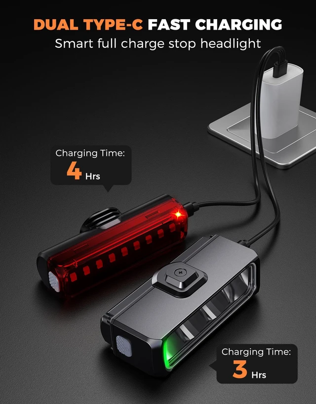 Alt view image 5 of 7 - Bike Lights for Night Riding, 1500 Lumen Super Bright & Wide Beam Bicycle Headlight, 4+5 Modes 2600mAh USB Rechargeable Bike Light Set, IP65 Waterproof Light Bar for Ebike MTB Scooter