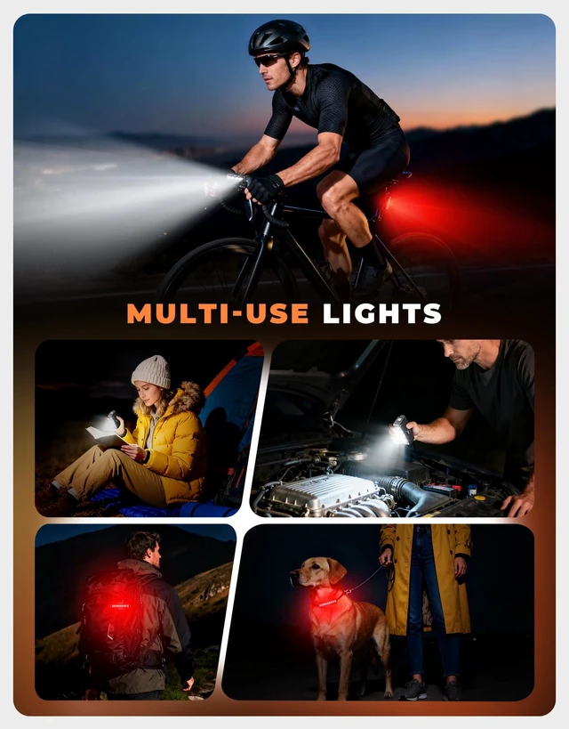 Alt view image 7 of 7 - Bike Lights for Night Riding, 1500 Lumen Super Bright & Wide Beam Bicycle Headlight, 4+5 Modes 2600mAh USB Rechargeable Bike Light Set, IP65 Waterproof Light Bar for Ebike MTB Scooter