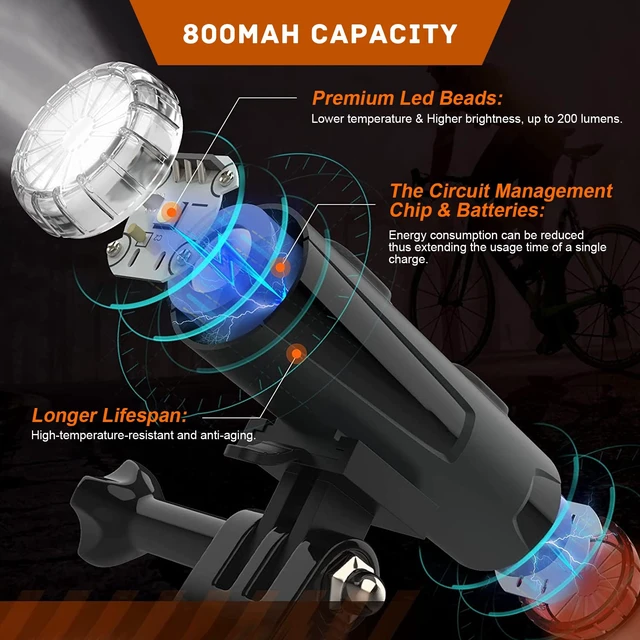 Alt view image 4 of 7 - 2in 1 Rechargeable Helmet Light with Bracket Mount Night Bike Light Riding Safety 5 Warning Light Modes IP66 Waterproof Bicycle Light, 360° Rotatable Front Rear Lights, Mountain Bike Headlight