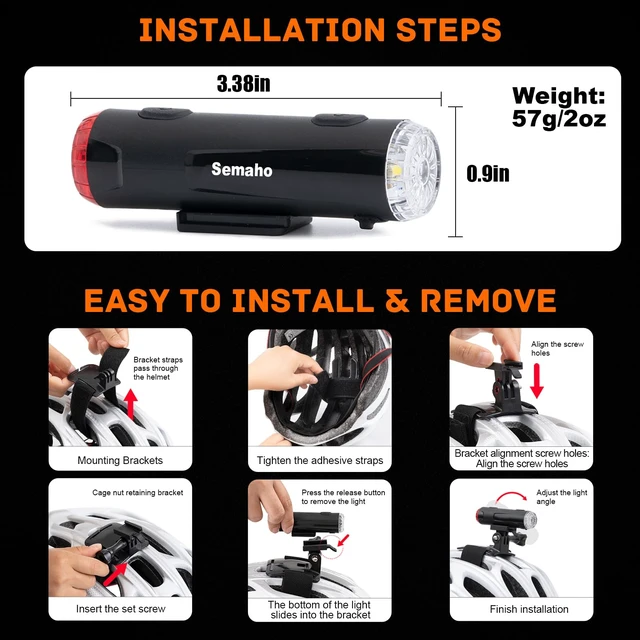 Alt view image 7 of 7 - 2in 1 Rechargeable Helmet Light with Bracket Mount Night Bike Light Riding Safety 5 Warning Light Modes IP66 Waterproof Bicycle Light, 360° Rotatable Front Rear Lights, Mountain Bike Headlight