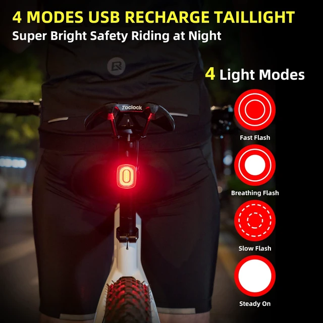 Alt view image 3 of 6 - Smart Bike Tail Light Brake Sensing USB Rechargeable Rear Light | Smart Brake Sensing Rear Light Automatically Brightens When Slowing Down, with 4 Modes, USB Charging and IPX6 Waterproof