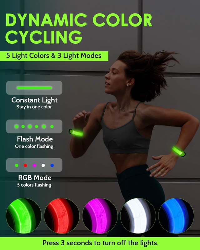 Alt view image 2 of 7 - Rechargeable LED Armband 2-Pack, High Visibility Running Gear for Night Safety, 5 Colors & 3 Modes Light Up Wristbands for Night Walking, Cycling, Running Gift for Women Men KidsWhite
