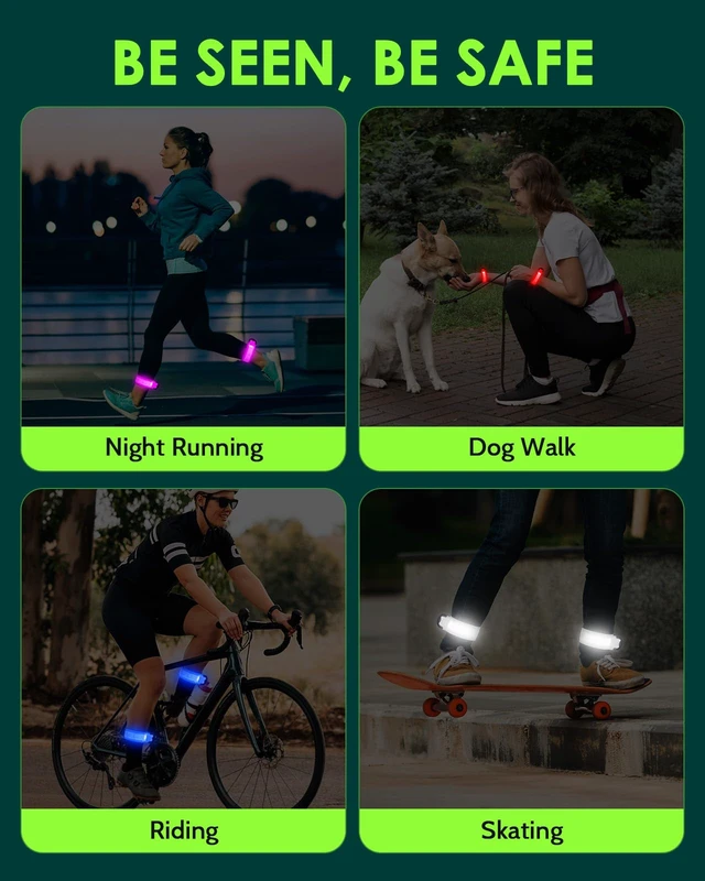 Alt view image 7 of 7 - Rechargeable LED Armband 2-Pack, High Visibility Running Gear for Night Safety, 5 Colors & 3 Modes Light Up Wristbands for Night Walking, Cycling, Running Gift for Women Men KidsWhite