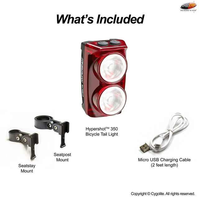 Alt view image 7 of 7 - Hypershot 350 Lumen Bike Tail Light 7 Night & Daytime ModesUser Adjustable Flash Speeds- Compact & DurableIP64 Water ResistantSecured Hard MountUSB RechargeableGreat for Busy Streets