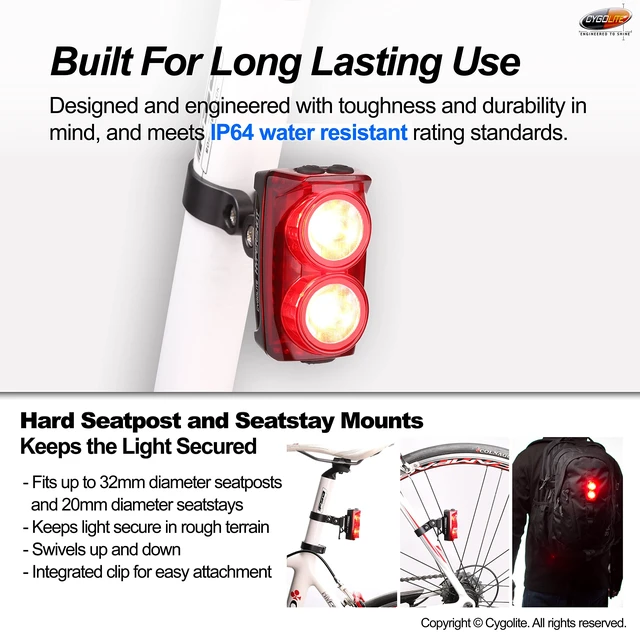 Alt view image 6 of 7 - Hypershot 350 Lumen Bike Tail Light 7 Night & Daytime ModesUser Adjustable Flash Speeds- Compact & DurableIP64 Water ResistantSecured Hard MountUSB RechargeableGreat for Busy Streets