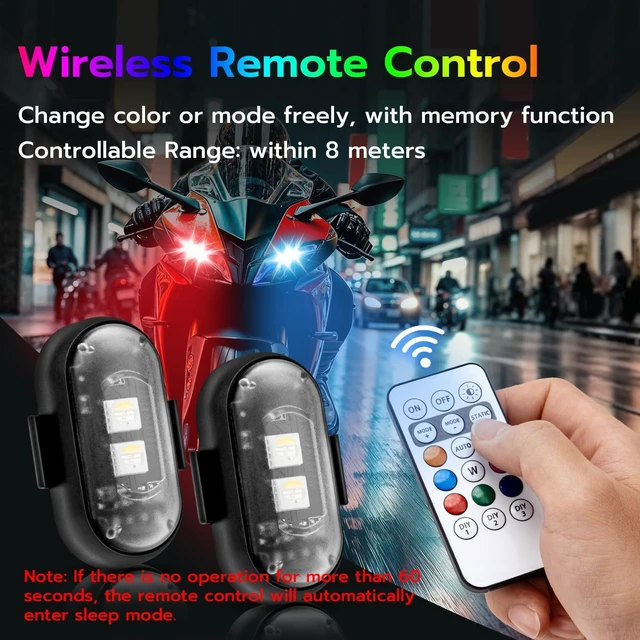 Alt view image 2 of 7 - 4 Pcs Wireless Rechargeable Magnetic LED Strobe Lights, 8-Colors USB Waterproof Anti-Collision LED Car Flashing Warning Light with Remote Control for Cars, RC Cars, Bikes, Motorcycles