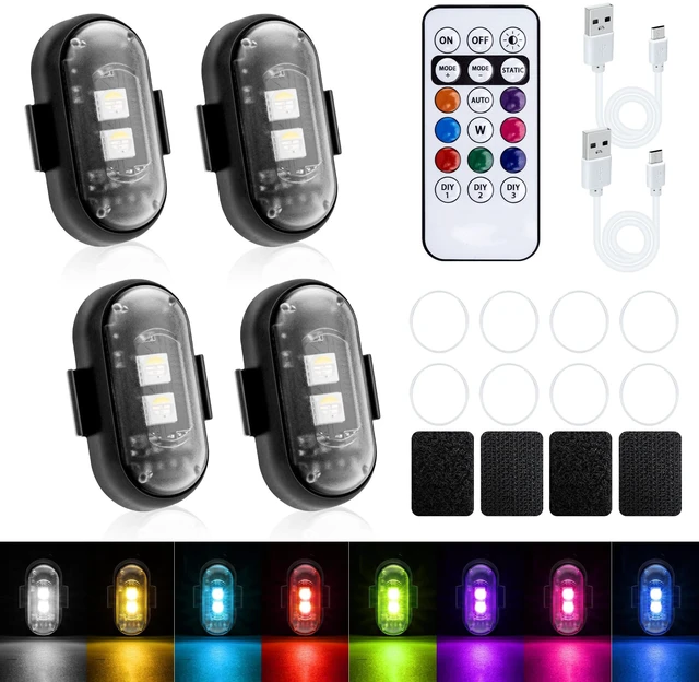 Main image of 4 Pcs Wireless Rechargeable Magnetic LED Strobe Lights, 8-Colors USB Waterproof Anti-Collision LED Car Flashing Warning Light with Remote Control for Cars, RC Cars, Bikes, Motorcycles