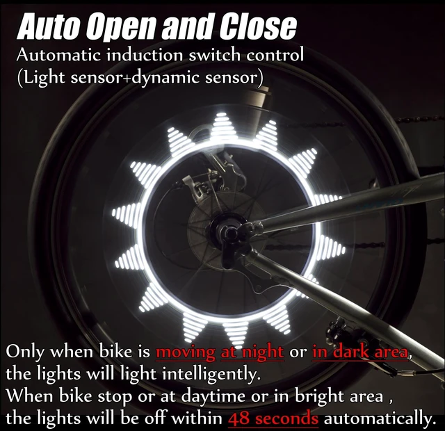 Alt view image 3 of 7 - A08 Bike Wheel Lights - Led Bicycle Tire Valve Stem Light, 2 Pack, Waterproof Neon Flashing Bycicle Lamp, Cool Safety Accessories for Boys, Kids, Adults, Motion Activated, White Graphics