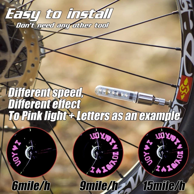 Alt view image 6 of 7 - A08 Bike Wheel Lights - Led Bicycle Tire Valve Stem Light, 2 Pack, Waterproof Neon Flashing Bycicle Lamp, Cool Safety Accessories for Boys, Kids, Adults, Motion Activated, White Graphics