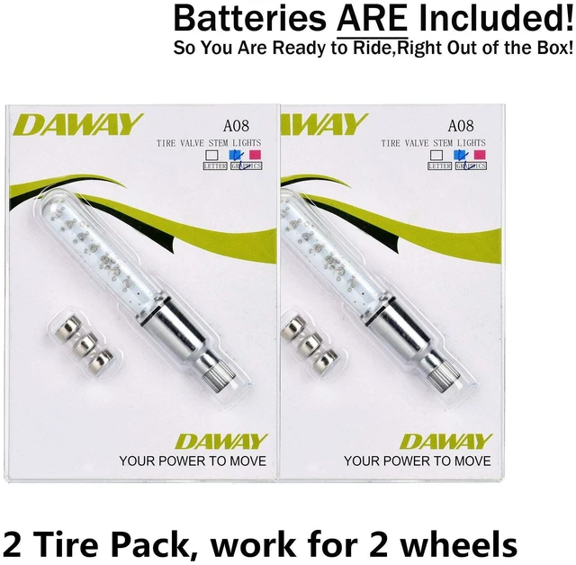 Alt view image 7 of 7 - A08 Bike Wheel Lights - Led Bicycle Tire Valve Stem Light, 2 Pack, Waterproof Neon Flashing Bycicle Lamp, Cool Safety Accessories for Boys, Kids, Adults, Motion Activated, White Graphics