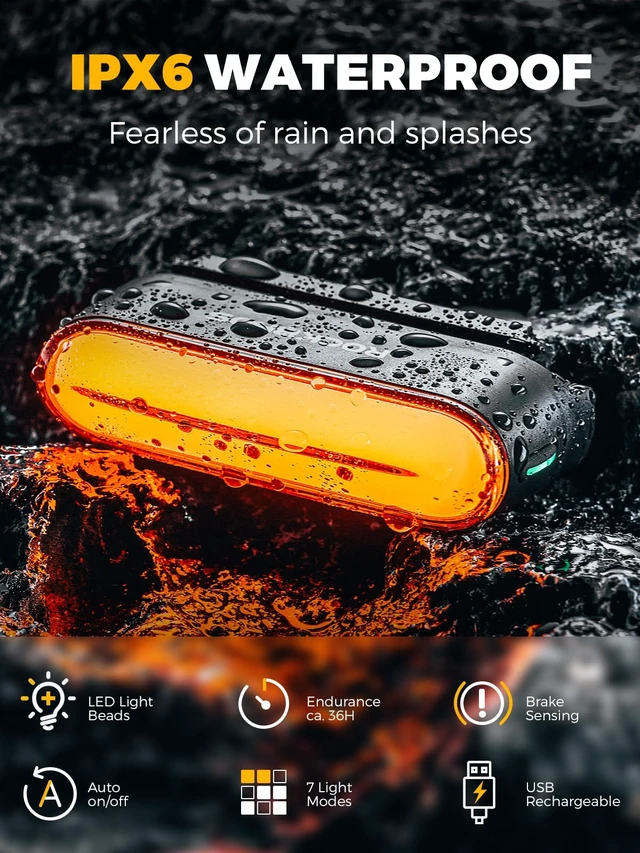 Alt view image 3 of 7 - Magnetic Bike Tail Light,Rechargeable,IPX6 Waterproof,7 Modes | USB-C,Intelligent Brake Sensor, Safety Cycling Light,for Road & Mountain