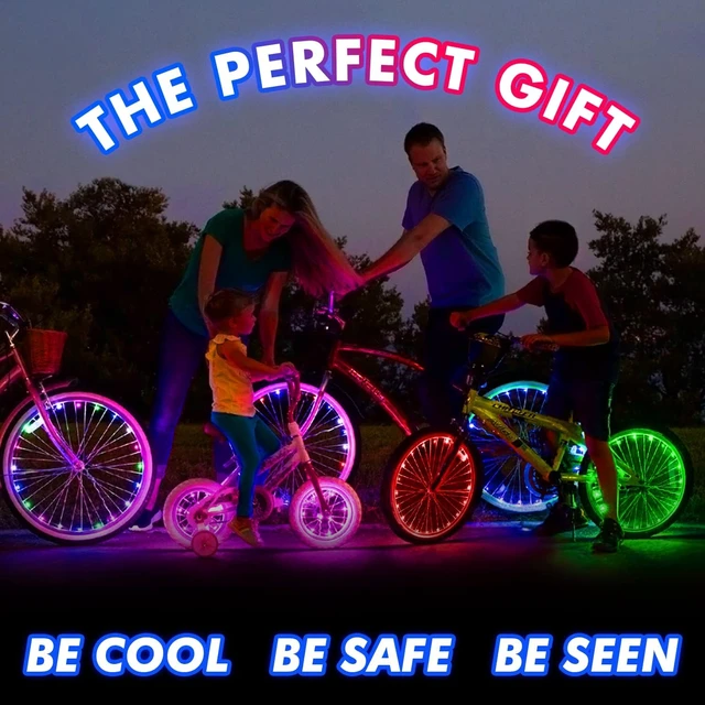 Alt view image 2 of 7 - Bike Wheel Lights 2 Pack, 2026 Edition Secure Strap & Brighter, Weatherproof LED Bicycle Lights, Battery Powered, Toys for Kids Boys Girls Teens Vacation Birthday, Color-Changing