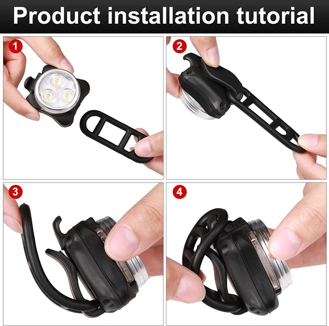 Alt view image 4 of 7 - 2X Rechargeable Bike Light Sets (Total of 4 Lights: Two Red and Two White), Super Bright Front Headlights and Rear LED Bicycle Lights, 650mah Lithium Batteries,4 Light Mode Options