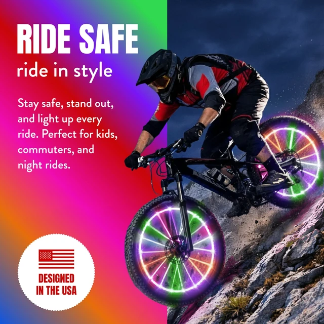 Alt view image 7 of 7 - Bike Wheel Lights 2 Pack, 2026 Edition Secure Strap & Brighter, Weatherproof LED Bicycle Lights, Battery Powered, Toys for Kids Boys Girls Teens Vacation Birthday, Color-Changing