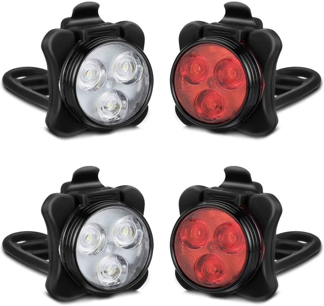 Main image of 2X Rechargeable Bike Light Sets (Total of 4 Lights: Two Red and Two White), Super Bright Front Headlights and Rear LED Bicycle Lights, 650mah Lithium Batteries,4 Light Mode Options