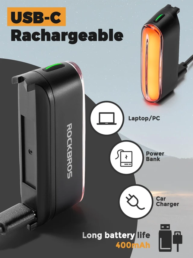 Alt view image 7 of 7 - Magnetic Bike Tail Light,Rechargeable,IPX6 Waterproof,7 Modes | USB-C,Intelligent Brake Sensor, Safety Cycling Light,for Road & Mountain