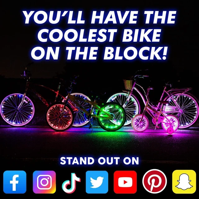 Alt view image 6 of 7 - Bike Wheel Lights 2 Pack, 2026 Edition Secure Strap & Brighter, Weatherproof LED Bicycle Lights, Battery Powered, Toys for Kids Boys Girls Teens Vacation Birthday, Color-Changing