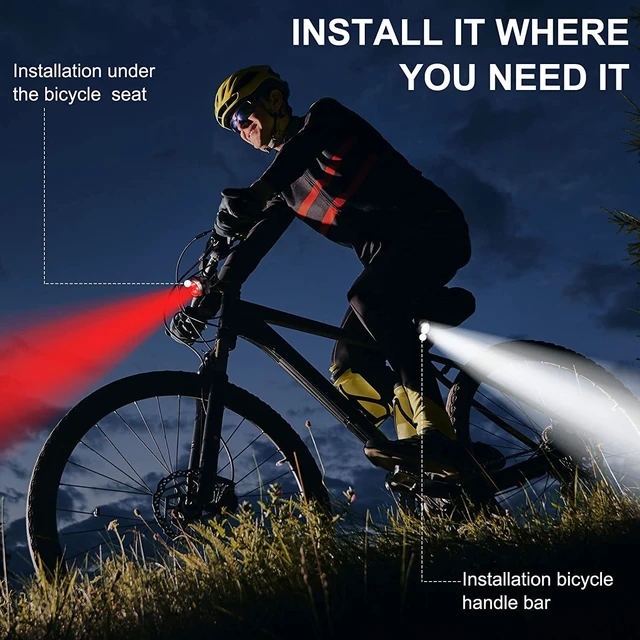 Alt view image 6 of 7 - 2X Rechargeable Bike Light Sets (Total of 4 Lights: Two Red and Two White), Super Bright Front Headlights and Rear LED Bicycle Lights, 650mah Lithium Batteries,4 Light Mode Options