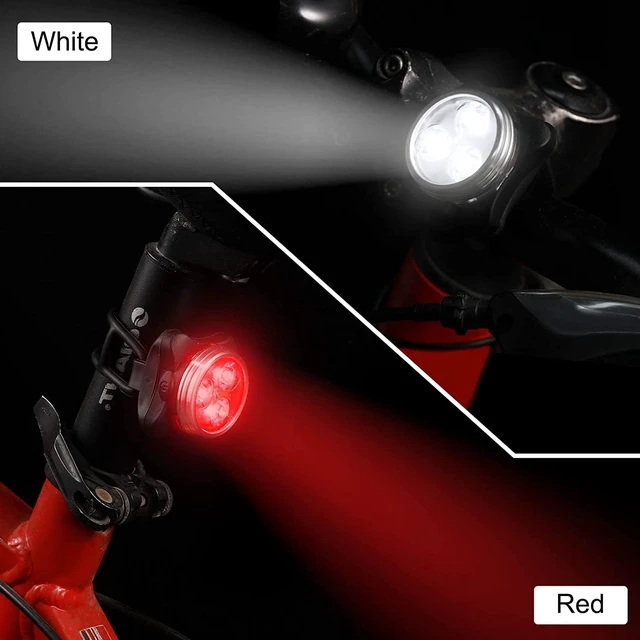 Alt view image 5 of 7 - 2X Rechargeable Bike Light Sets (Total of 4 Lights: Two Red and Two White), Super Bright Front Headlights and Rear LED Bicycle Lights, 650mah Lithium Batteries,4 Light Mode Options