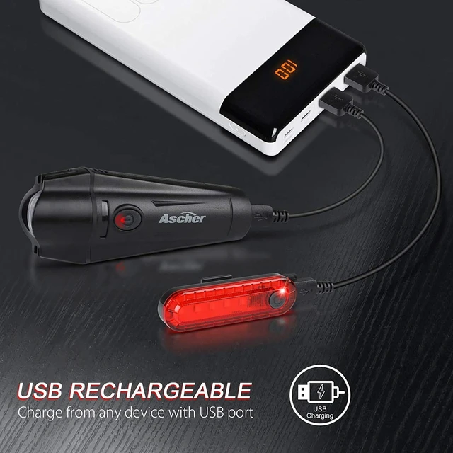 Alt view image 2 of 6 - Ultra Bright USB Rechargeable Bike Light Set, Powerful Bicycle Front Headlight and Back Taillight, 4 Light Modes, Easy to Install for Men Women Road Mountain Cycling Black