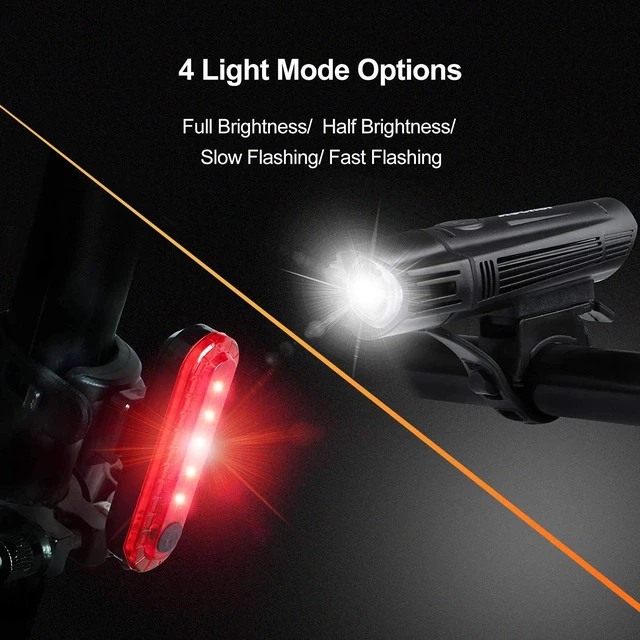 Alt view image 5 of 6 - Ultra Bright USB Rechargeable Bike Light Set, Powerful Bicycle Front Headlight and Back Taillight, 4 Light Modes, Easy to Install for Men Women Road Mountain Cycling Black
