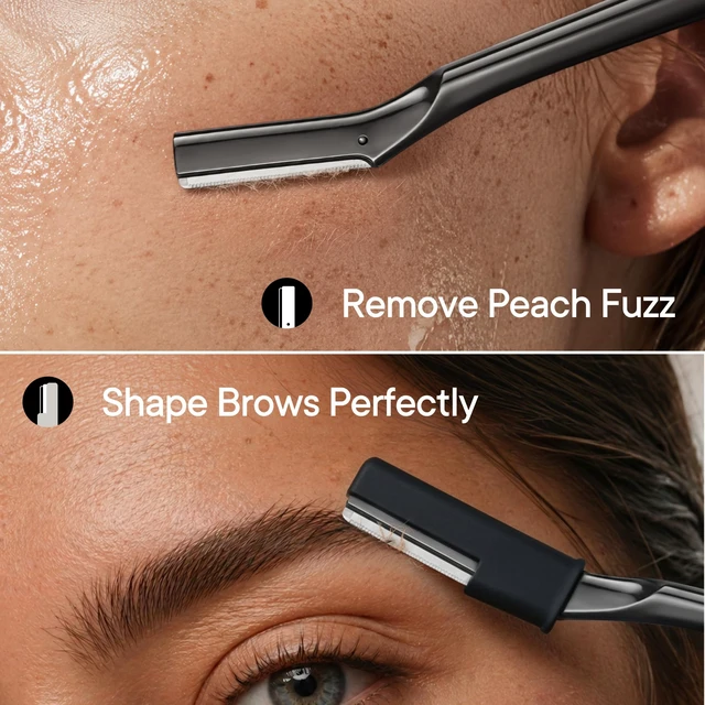 Alt view image 4 of 7 - Eyebrow Razor, Face Razor for Women & Men, 6 Blades, Matte Black | Dermaplaning Razor for Facial Hair Removal, Peach Fuzz Remover, Exfoliating Facial Shaver, Precision Eyebrow Trimmer