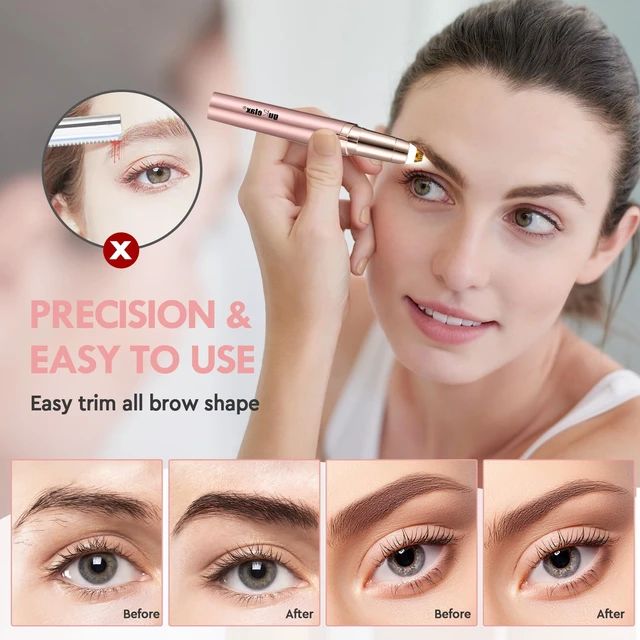 Alt view image 2 of 7 - Women's Electric Eyebrow Trimmer with Replacement Blades, Precision LED Light, Safe and Instant Painless Hair Remover