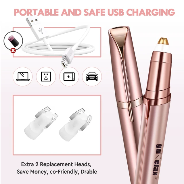 Alt view image 5 of 7 - Women's Electric Eyebrow Trimmer with Replacement Blades, Precision LED Light, Safe and Instant Painless Hair Remover