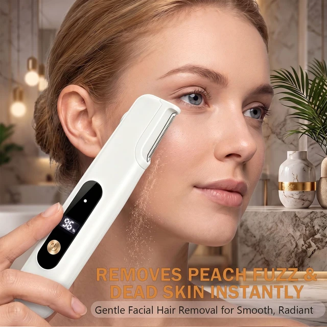 Alt view image 6 of 7 - Electric Sonic Dermaplane Razor for Women Face, 3Speed Settings, LED Light | & Digital Battery Level Display, 4 Dermaplaning Blades, Peach Fuzz Removal & Exfoliation, Eyebrow and Facial Hair Remover