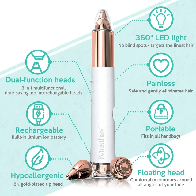 Alt view image 2 of 7 - Facial Hair Removal for Women, 2-in-1 Face Hair Remover & Eyebrow Trimmer, Painless Flawless Face Shaver with LED Light, Rechargeable Peach Fuzz Remover & Electric Eyebrow Razor for Women