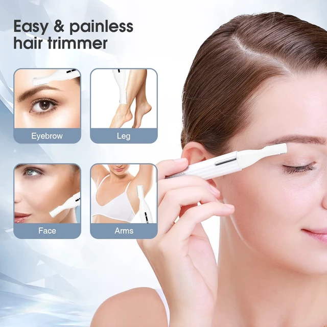 Alt view image 2 of 7 - Eyebrow Hair Trimmer for Women, Painless Precision Eyebrow Shaper, Pen-Shaped Hair Remover Razor for Face Chin Neck, Upper-Lip, Peach-Fuzz Mini Sized Battery-Operated, White, 1658A