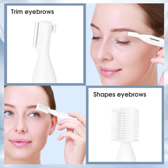 Alt view image 3 of 7 - Eyebrow Hair Trimmer for Women, Painless Precision Eyebrow Shaper, Pen-Shaped Hair Remover Razor for Face Chin Neck, Upper-Lip, Peach-Fuzz Mini Sized Battery-Operated, White, 1658A