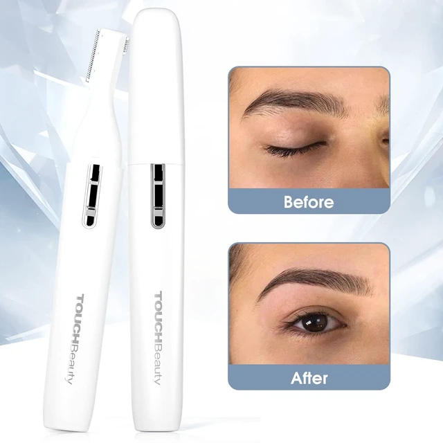 Alt view image 4 of 7 - Eyebrow Hair Trimmer for Women, Painless Precision Eyebrow Shaper, Pen-Shaped Hair Remover Razor for Face Chin Neck, Upper-Lip, Peach-Fuzz Mini Sized Battery-Operated, White, 1658A