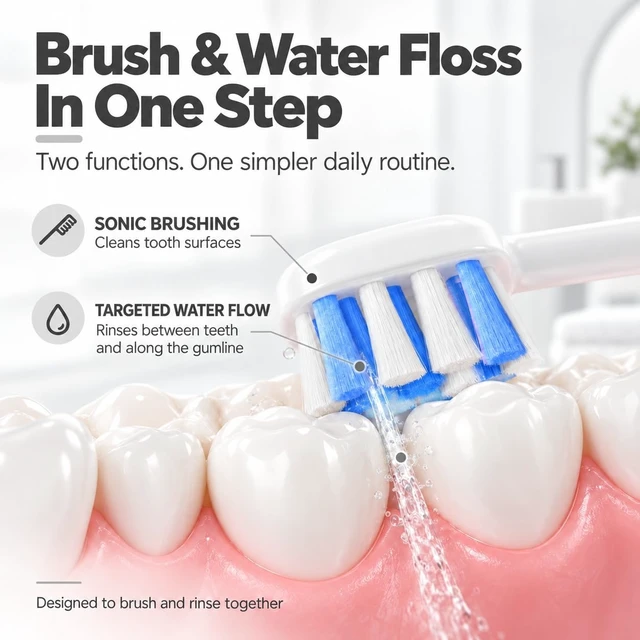 Alt view image 4 of 7 - 2 in 1 Electric Toothbrush with Water Flosser Combo, White | Sonic Toothbrush with IPX7 Waterproof, 3 Brushing & 4 Flossing Modes, Detachable Water Tank, Cordless Rechargeable Oral Care