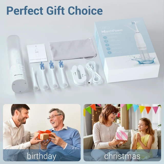 Alt view image 7 of 7 - 2 in 1 Electric Toothbrush with Water Flosser Combo, White | Sonic Toothbrush with IPX7 Waterproof, 3 Brushing & 4 Flossing Modes, Detachable Water Tank, Cordless Rechargeable Oral Care