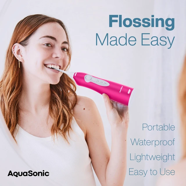 Alt view image 5 of 7 - Aqua Flosser Water Flosser, ADA Accepted, Electric Pink | Clinically Studied, Cordless, 5 Jet Tips, 3 Modes, 360° Rotating Tips, Waterproof, Rechargeable, Travel Bag, Braces Care