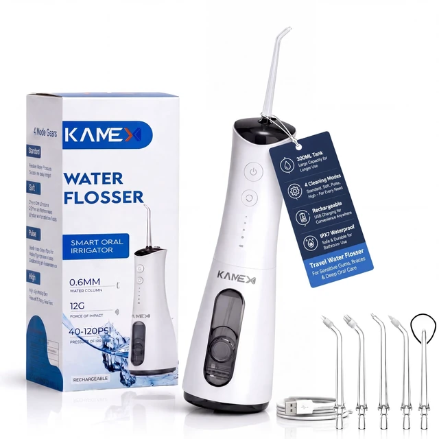Main image of Cordless Water Flosser, Portable Water Pick for Teeth Cleaning and Flossing, 300ML Tank, 5 Jet Tips, 4 Modes, 70-Day Battery, IPX7 Waterproof Oral Irrigator for Braces, Implants & Sensitive Gums