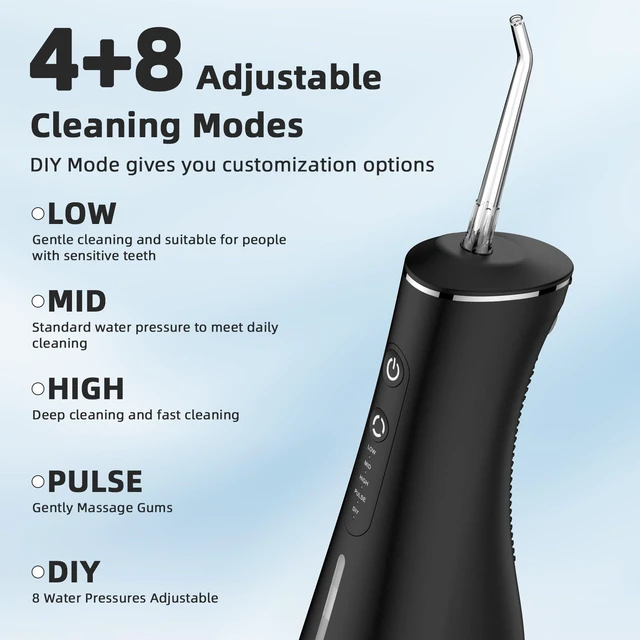 Alt view image 4 of 7 - Water Flosser for Teeth Cordless Rechargeable Electric Tooth Flosser 4 Modes 300ML Water Tank IPX7 Waterproof for Travel Home (Black)