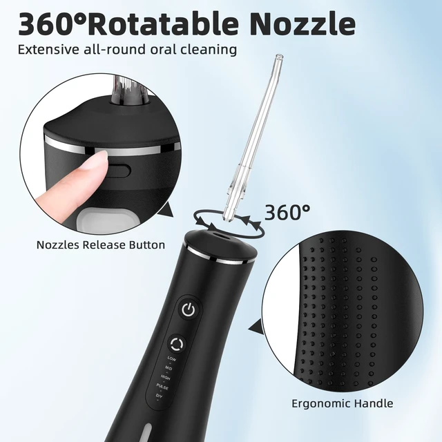 Alt view image 5 of 7 - Water Flosser for Teeth Cordless Rechargeable Electric Tooth Flosser 4 Modes 300ML Water Tank IPX7 Waterproof for Travel Home (Black)