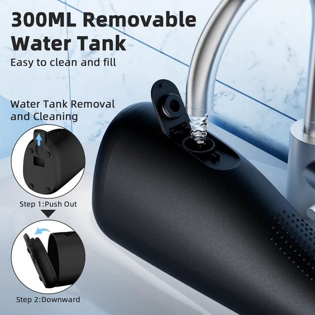 Alt view image 6 of 7 - Water Flosser for Teeth Cordless Rechargeable Electric Tooth Flosser 4 Modes 300ML Water Tank IPX7 Waterproof for Travel Home (Black)