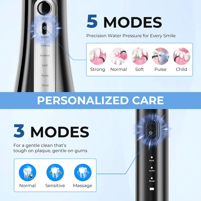 Alt view image 3 of 7 - Water Flosser with Electric Toothbrush Combo, Oral Clean Kit, Black | Sonic 360° Round Brush & U-Shape Flossing, 350ml Tank, Portable for Teeth, Braces, Gentle Gum Care, Family Travel Use