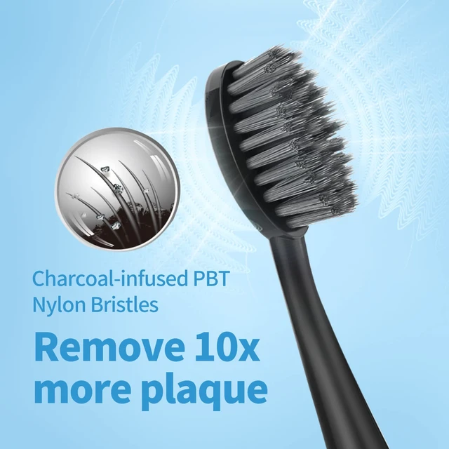 Alt view image 3 of 7 - Replacement Toothbrush Heads for Burst Sonic Toothbrush with Dust Cover Caps, Charcoal Soft Bristles, Black, Pack of 10